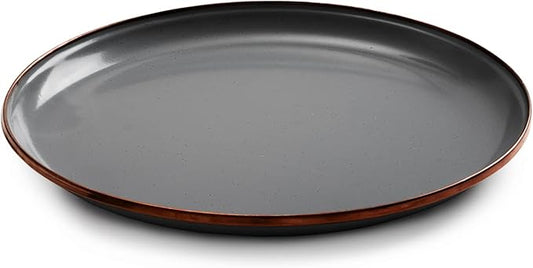 Barebones Enamel Deep Plate - Set of 2 Dinner Plates - Hand-Finished Baked Stainless Steel Trim Plate Set - Camping Kitchen and Dish Set (Slate Gray)