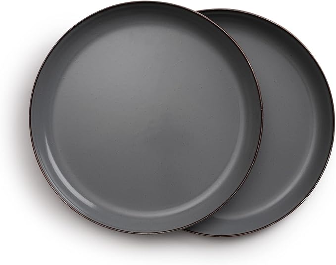 Barebones Enamel Deep Plate - Set of 2 Dinner Plates - Hand-Finished Baked Stainless Steel Trim Plate Set - Camping Kitchen and Dish Set (Slate Gray)