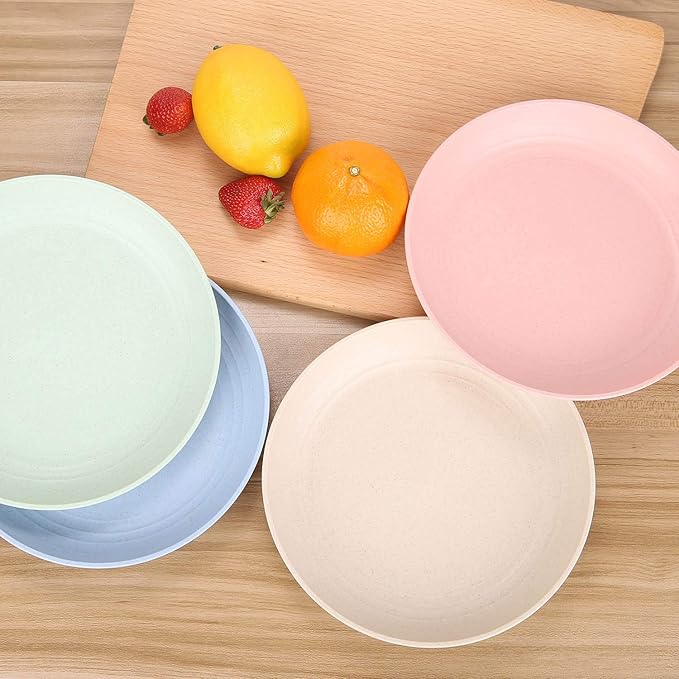 7.8 Inches Unbreakable Wheat Straw Plates - Reusable Plate Set - Dishwasher & Microwave Safe