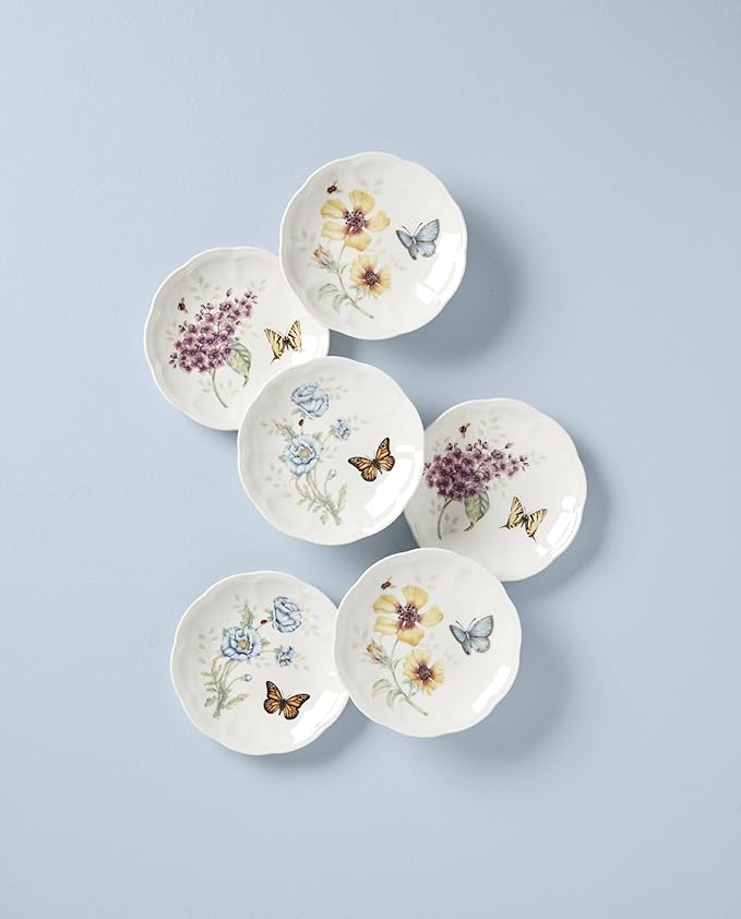 Butterfly Meadow 6-Piece Tidbit Plate Set  White  3.05 LB