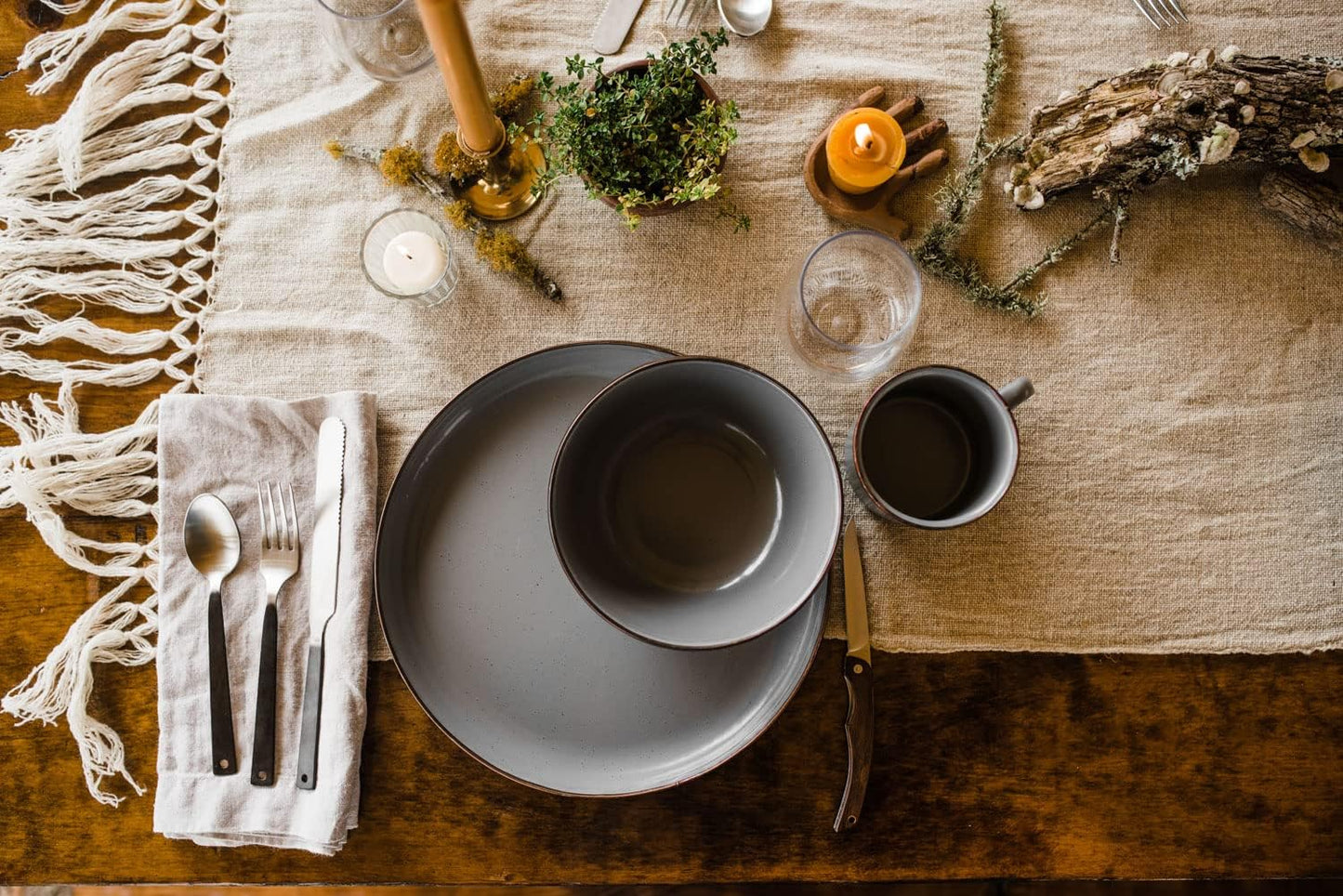 Barebones Enamel Deep Plate - Set of 2 Dinner Plates - Hand-Finished Baked Stainless Steel Trim Plate Set - Camping Kitchen and Dish Set (Slate Gray)